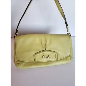 Coach Chartreuse Leather Clutch Purse 9" x 5" Handbag Wristlet w Handle EUC!